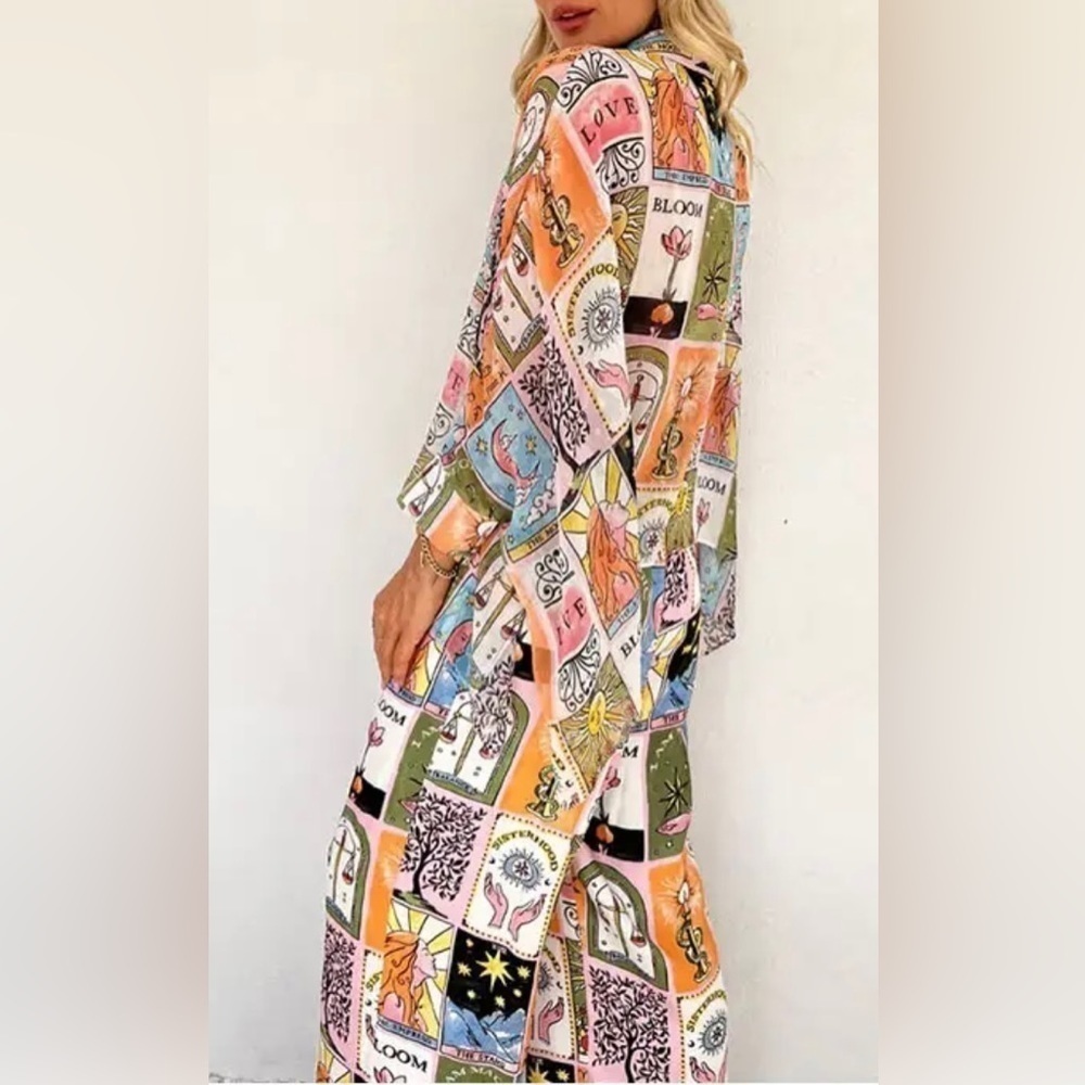 Whimsical Flowy Oversized Top Wide Leg Trousers Two Piece Set - Picture 10 of 11